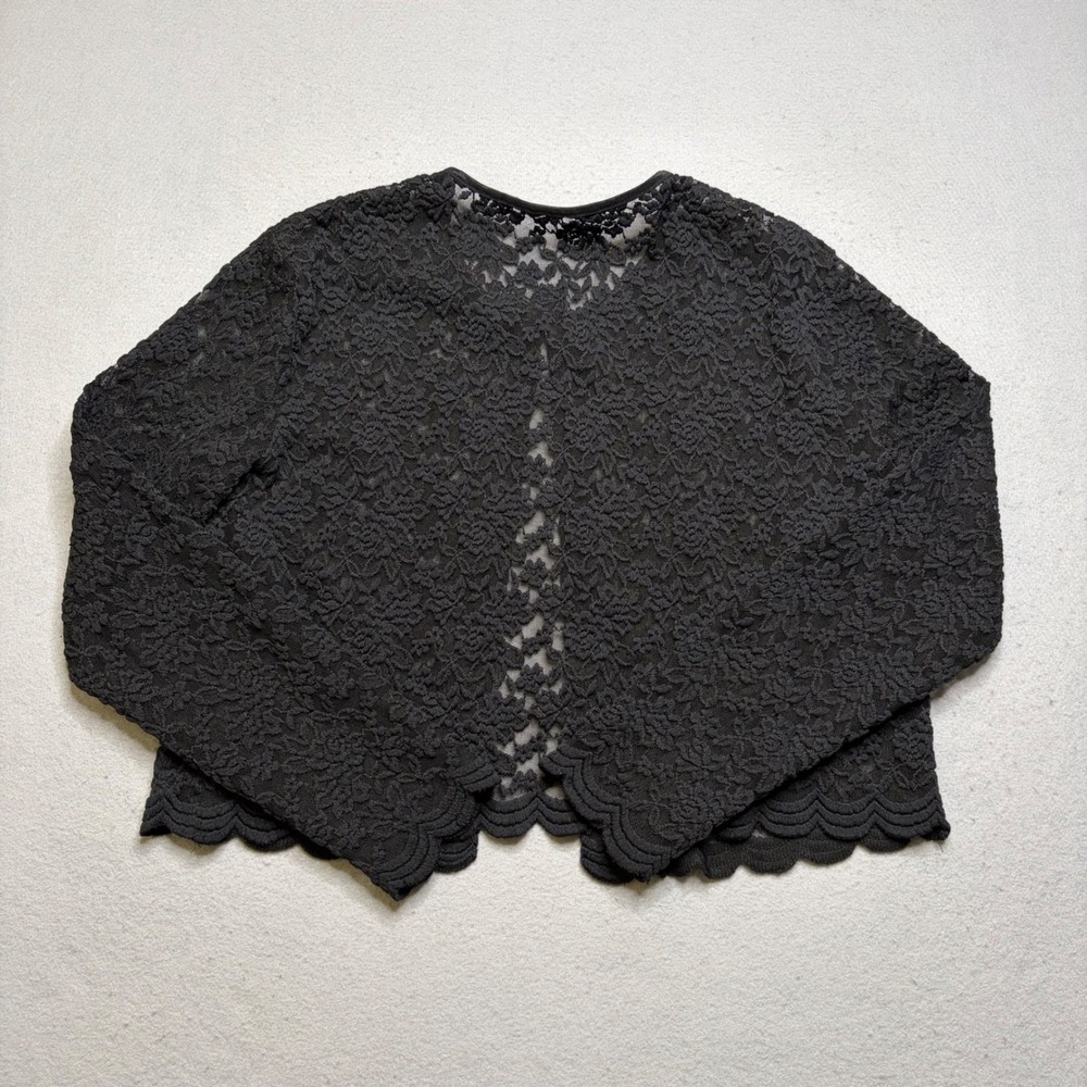 Unbranded Lace Cardigan Womens M Black Y2K Floral Mesh Scalloped Shrug Bolero - Picture 5 of 9